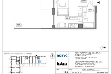 Rzut - Mieszkanie na sprzedaż 1 pokój o powierzchni 27,23 m² - numer PPO/W/C/0/2 w Port Popowice bud. W
