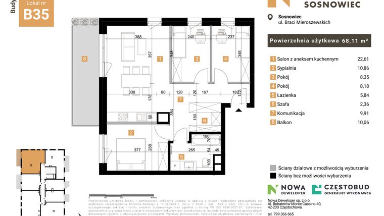 Rzut - Mieszkanie na sprzedaż 4 pokoje o powierzchni 68,11 m² - numer 35 w Nowy Sosnowiec
