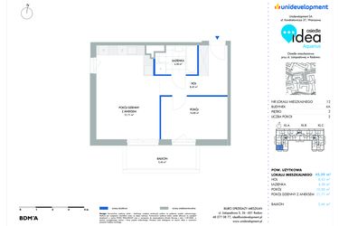 Rzut - Mieszkanie na sprzedaż 2 pokoje o powierzchni 45,39 m² - numer 6A/12 w Osiedle Idea Aquarius