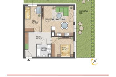 Rzut - Mieszkanie na sprzedaż 3 pokoje o powierzchni 60,43 m² - numer 2 w Enklawa Starosielce