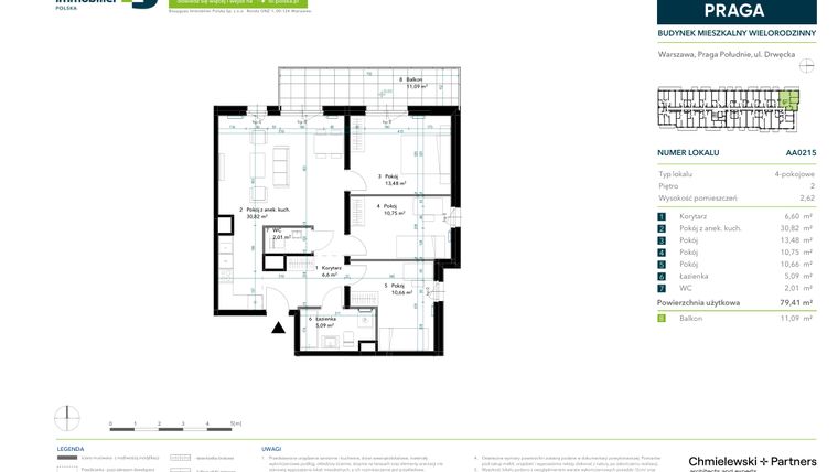 Rzut - Mieszkanie na sprzedaż 4 pokoje o powierzchni 79,41 m² - numer AA0215 w Neo Praga