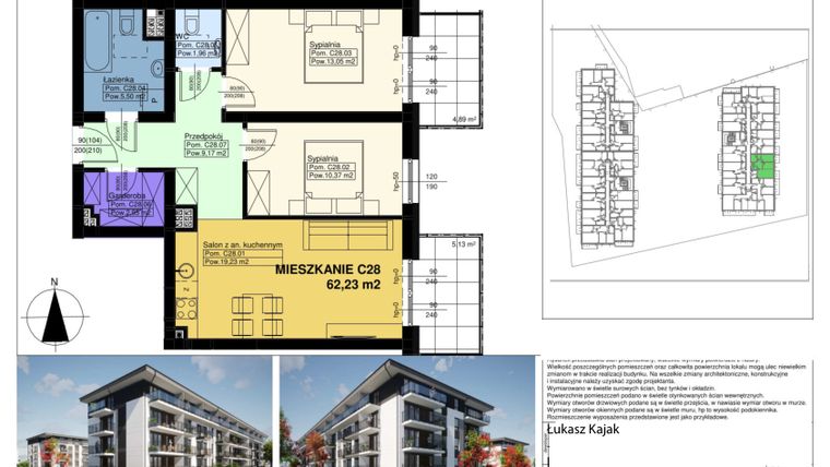 Rzut - Mieszkanie na sprzedaż 3 pokoje o powierzchni 62,23 m² - numer C28 w Duo Park