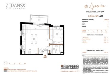 Rzut - Mieszkanie na sprzedaż 2 pokoje o powierzchni 46,42 m² - numer A11 w LIPOVA