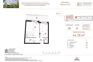Rzut - Mieszkanie na sprzedaż 2 pokoje o powierzchni 44,78 m² - numer 12.26 w Osiedle Nowe Horyzonty etap III