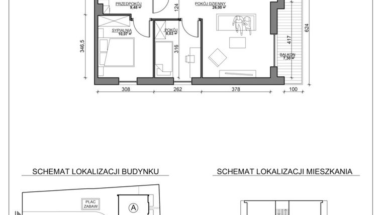 Rzut - Mieszkanie na sprzedaż 3 pokoje o powierzchni 58,51 m² - numer B4 w Kierpcowa Apartamenty