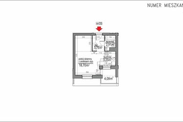 Rzut - Mieszkanie na sprzedaż 1 pokój o powierzchni 28,63 m² - numer 3m.35 w Osiedle Rytm etap 2