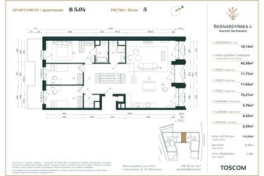 Rzut - Mieszkanie na sprzedaż 4 pokoje o powierzchni 112,32 m² - numer B/5/04 w Bernardyńska 4