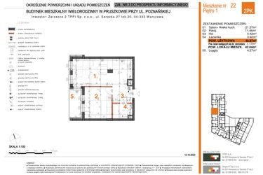Rzut - Mieszkanie na sprzedaż 2 pokoje o powierzchni 40,87 m² - numer 22 w Zarzecze II Pruszków