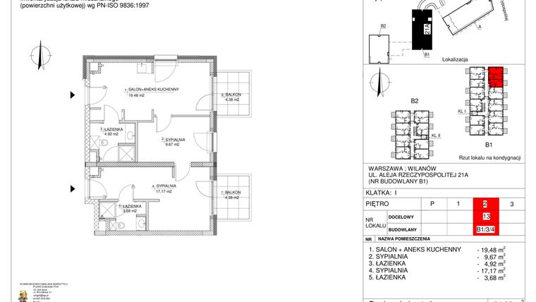 Rzut - Mieszkanie na sprzedaż 2 pokoje o powierzchni 54,92 m² - numer 13 w RZ21