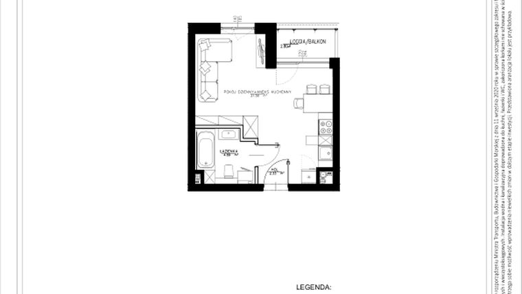 Rzut - Mieszkanie na sprzedaż 1 pokój o powierzchni 28,6 m² - numer B49 w Osiedle pod Klonami "Klonowa 11"