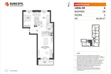Rzut - Mieszkanie na sprzedaż 3 pokoje o powierzchni 64,41 m² - numer C8.6 w Konstelacja etap IV
