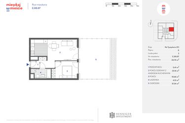 Rzut - Mieszkanie na sprzedaż 2 pokoje o powierzchni 43,8 m² - numer C.00.07 w Mieszkaj w mieście - Na Tysiącleciu budynek C