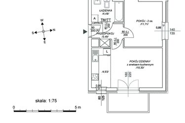 Rzut - Mieszkanie na sprzedaż 2 pokoje o powierzchni 37,98 m² - numer M43 w Osiedle Mała Dziesiąta etap II