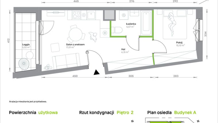 Rzut - Mieszkanie na sprzedaż 2 pokoje o powierzchni 37,83 m² - numer A/2/42 w Krakowska Vita