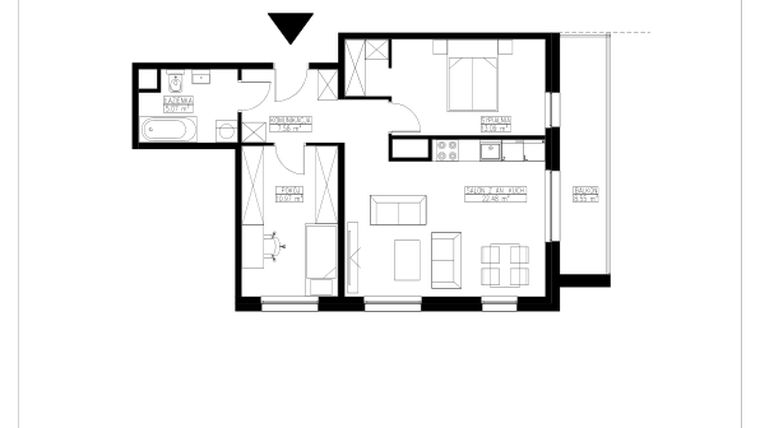 Rzut - Mieszkanie na sprzedaż 3 pokoje o powierzchni 59,19 m² - numer B5.8 w Stacja Augustów B
