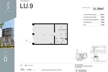 Rzut - Lokal użytkowy na sprzedaż 1 pokój o powierzchni 51,98 m² - numer LU9 w Sky Trust etap II