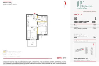 Rzut - Mieszkanie na sprzedaż 2 pokoje o powierzchni 36,86 m² - numer 62 w Miasteczko Julianów