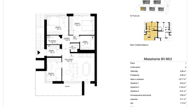 Rzut - Mieszkanie na sprzedaż 4 pokoje o powierzchni 71,23 m² - numer 5.2 w River Park