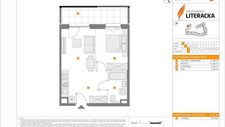 Rzut - Mieszkanie na sprzedaż 2 pokoje o powierzchni 40,41 m² - numer F.73 w Apartamenty Literacka etap 2.3