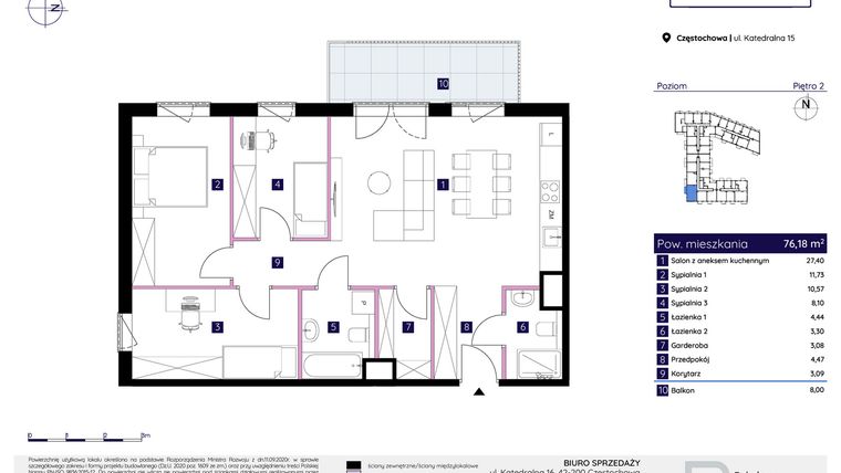 Rzut - Mieszkanie na sprzedaż 4 pokoje o powierzchni 76,18 m² - numer 15/108 w Osiedle Neonowe