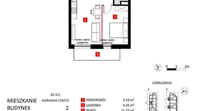 Rzut - Mieszkanie na sprzedaż 2 pokoje o powierzchni 37,99 m² - numer AJ_11A/13 w Apartamenty Jeździecka