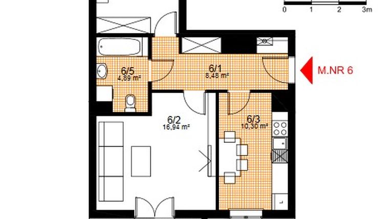 Rzut - Mieszkanie na sprzedaż 2 pokoje o powierzchni 53,22 m² - numer 6 w Osiedle Słoneczny Stok