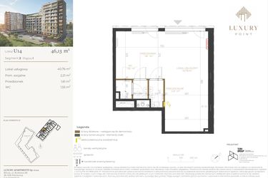 Rzut - Lokal użytkowy na sprzedaż 1 pokój o powierzchni 46,13 m² - numer LU14 w LUXURY POINT