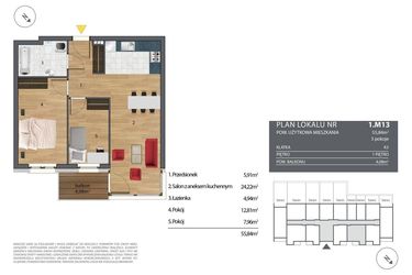 Rzut - Mieszkanie na sprzedaż 3 pokoje o powierzchni 56,38 m² - numer K3.1.M13 w Nyska Residence