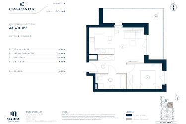 Rzut - Mieszkanie na sprzedaż 2 pokoje o powierzchni 41,4 m² - numer A3.1.24 w Cascada