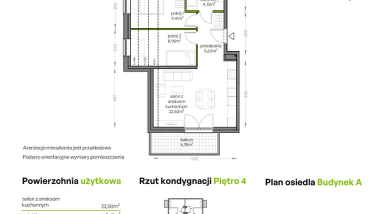 Rzut - Mieszkanie na sprzedaż 3 pokoje o powierzchni 50,62 m² - numer A/4/50 w Niepołomicka Vita
