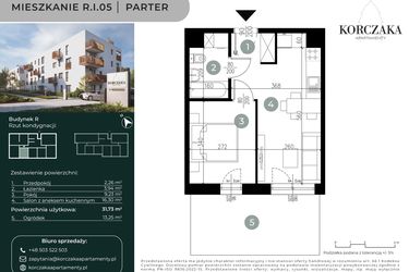 Rzut - Mieszkanie na sprzedaż 2 pokoje o powierzchni 31,73 m² - numer R.I.05 w Korczaka Apartamenty