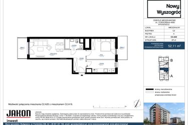 Rzut - Mieszkanie na sprzedaż 2 pokoje o powierzchni 52,11 m² - numer C2.A20 w Nowy Wyszogród etap II