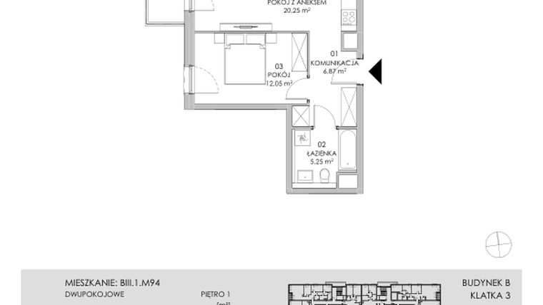 Rzut - Mieszkanie na sprzedaż 2 pokoje o powierzchni 44,42 m² - numer BIII.1.M94 w Przewóz 42 ATAL II