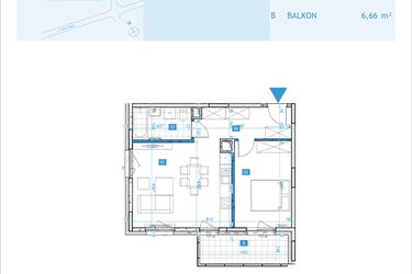 Rzut - Mieszkanie na sprzedaż 2 pokoje o powierzchni 48,77 m² - numer F23 w Osiedle Botaników etap F