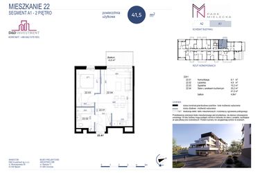 Rzut - Mieszkanie na sprzedaż 2 pokoje o powierzchni 41,5 m² - numer A1-22 w Park Mielecka