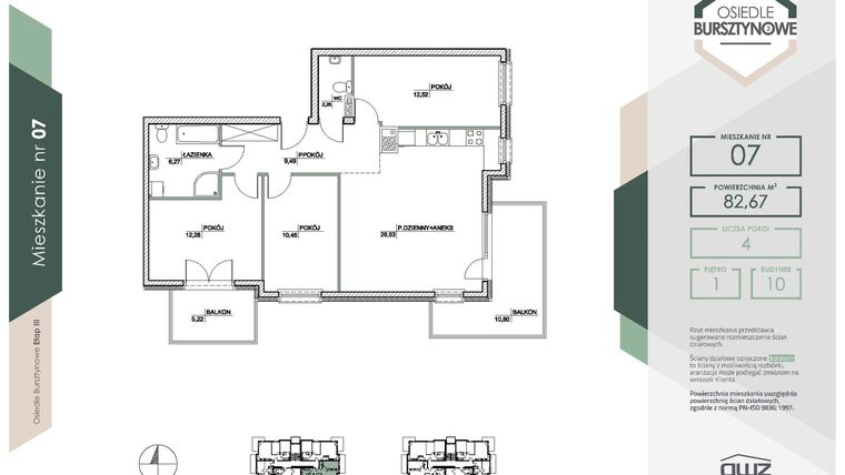 Rzut - Mieszkanie na sprzedaż 4 pokoje o powierzchni 82,67 m² - numer 10/7 w Osiedle Bursztynowe III