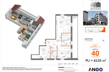 Rzut - Mieszkanie na sprzedaż 3 pokoje o powierzchni 65,03 m² - numer 40 w Osiedle Bulwar bud. 4