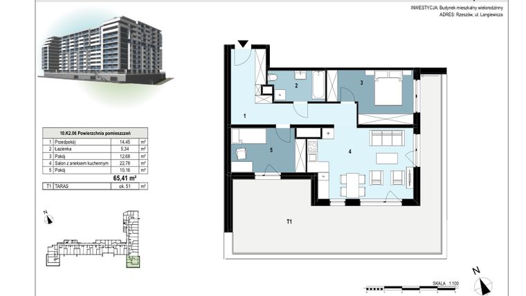 Rzut - Mieszkanie na sprzedaż 3 pokoje o powierzchni 65,24 m² - numer 219 w Langiewicza 37