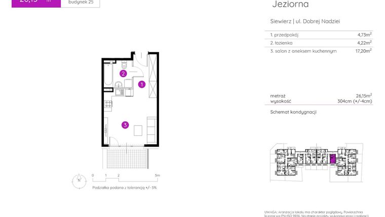 Rzut - Mieszkanie na sprzedaż 1 pokój o powierzchni 26,15 m² - numer 25.B.0.3 w Murapol Siewierz Jeziorna bud. 25 i 26
