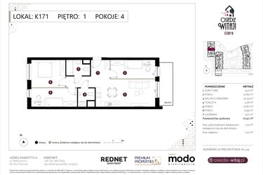 Rzut - Mieszkanie na sprzedaż 4 pokoje o powierzchni 71,6 m² - numer K171 w Osiedle Witaj etap II