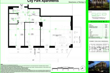 Rzut - Mieszkanie na sprzedaż 3 pokoje o powierzchni 69,92 m² - numer 1.2. w City Park Apartments