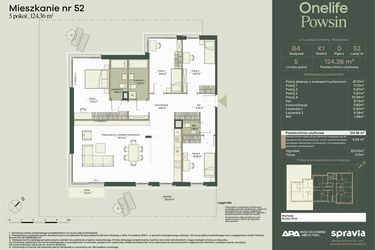 Rzut - Mieszkanie na sprzedaż 5 pokoi o powierzchni 124,36 m² - numer B4/52 w Onelife Powsin