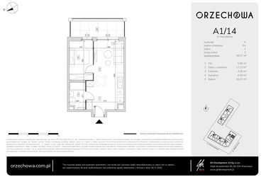 Rzut - Mieszkanie na sprzedaż 2 pokoje o powierzchni 36,57 m² - numer A1-14 w Orzechowa 2