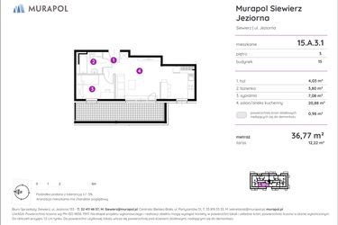 Rzut - Mieszkanie na sprzedaż 3 pokoje o powierzchni 51,8 m² - numer 15.A.3.1 w Murapol Siewierz Jeziorna