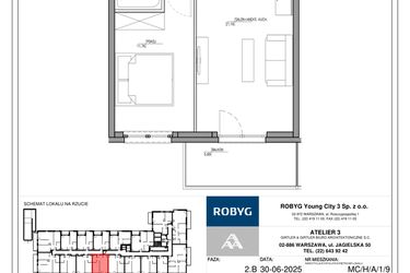 Rzut - Mieszkanie na sprzedaż 2 pokoje o powierzchni 41,29 m² - numer MC/H/A/1/9 w Modern City etap H