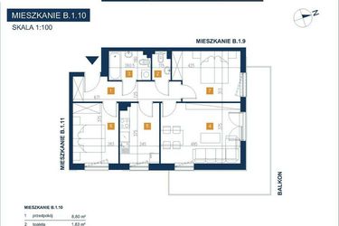 Rzut - Mieszkanie na sprzedaż 3 pokoje o powierzchni 64,7 m² - numer B.1.10 w EcoVista