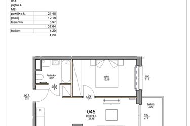 Rzut - Mieszkanie na sprzedaż 2 pokoje o powierzchni 37,64 m² - numer 45 w Rezydencja Liwska 3