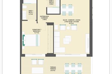 Rzut - Mieszkanie na sprzedaż 3 pokoje o powierzchni 90,54 m² - numer B61B w Arrecife by UrbinCasa
