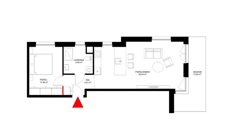 Rzut - Mieszkanie na sprzedaż 2 pokoje o powierzchni 51,4 m² - numer F.2.6 w INSPIRE ETAP V – bud. F, G