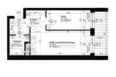 Rzut - Mieszkanie na sprzedaż 2 pokoje o powierzchni 42,33 m² - numer A/1/6 w Świerzawska 13